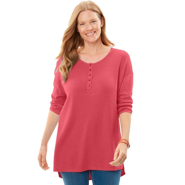 Woman Within Womens Plus Size Washed Thermal Lace Bib Henley Tee Shirt Woman Within Womens Plus Size Washed Thermal Lace Bib Henley Tee Shirt